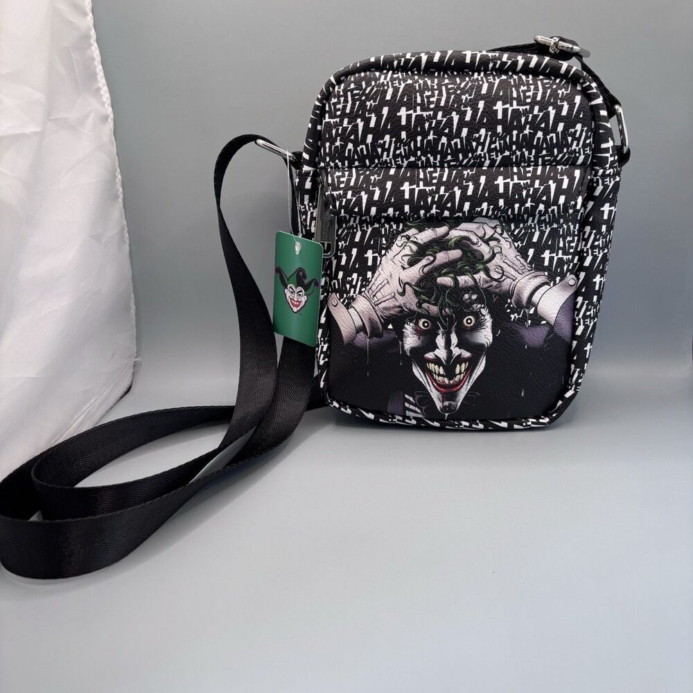 DC Comics the Joker Buckle-Down Crossbody Bag Purse Evil Laughing Black Comic Co